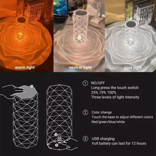 Crystal Lamp, Touch & Remote Control